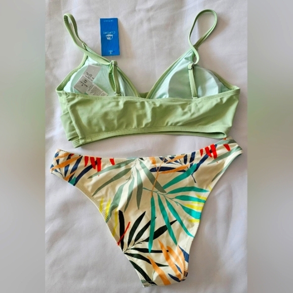 14.🆕Small Cupshe Bright Leafy Print Bottom & Mint Green TwistTop Bikini Set NWT - Picture 4 of 4